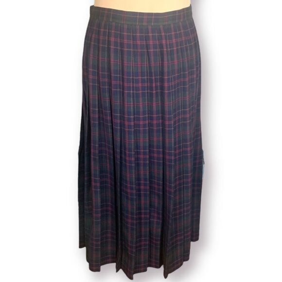 Vintage JHCollectibles Skirt Suit Double Breasted Blazer Wool Green Red Plaid - Picture 8 of 16